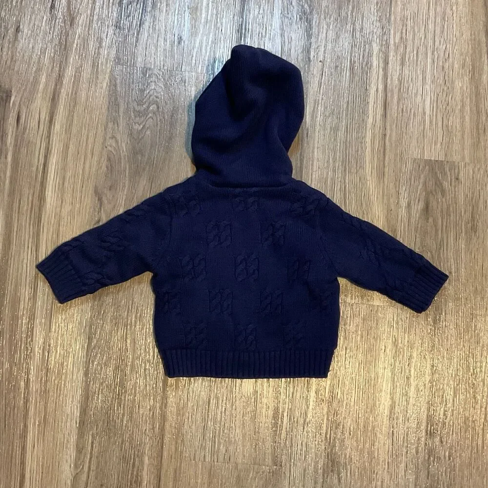 Hanna Andersson Sherpa Lined Sweater Jacket Coat Hooded Blue Size 3-6 months‎
